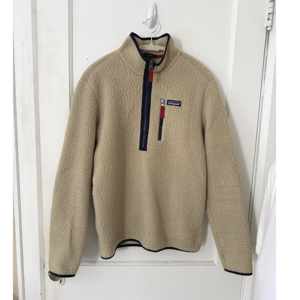 Patagonia Mens Retro Pile Quarter Zip Fleece Pullover Tan Beige Small STY22811